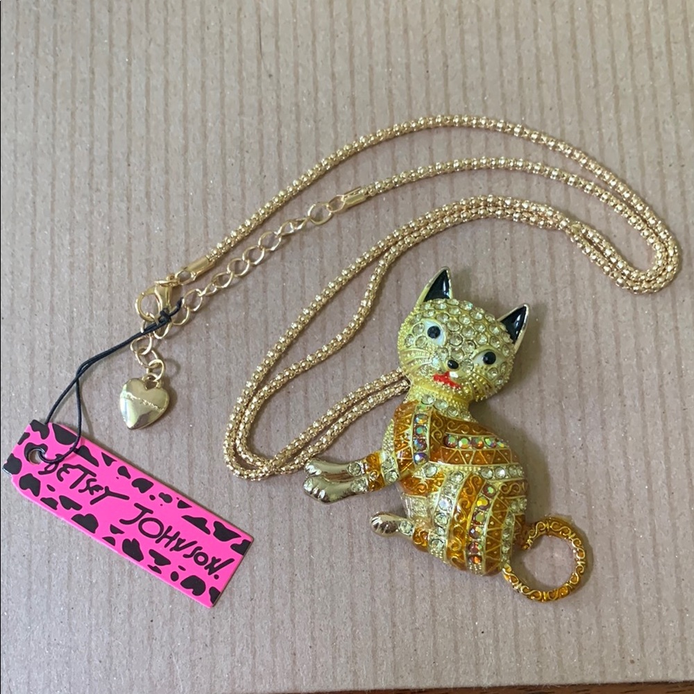 NOS Betsy Johnson Bejeweled cat Necklace